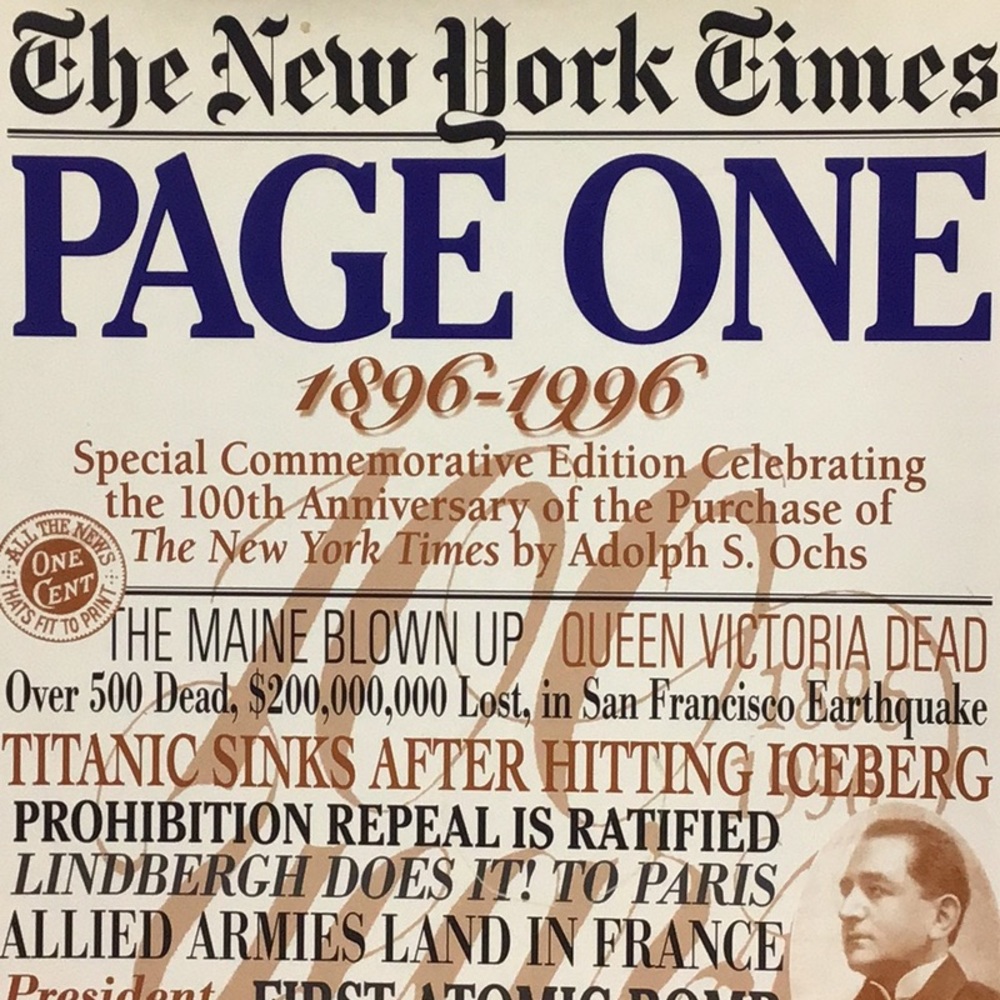 THE NEW YORK TIMES PAGE ONE HARDCOVER BOOK COMMEMORATIVE 1896-1996
